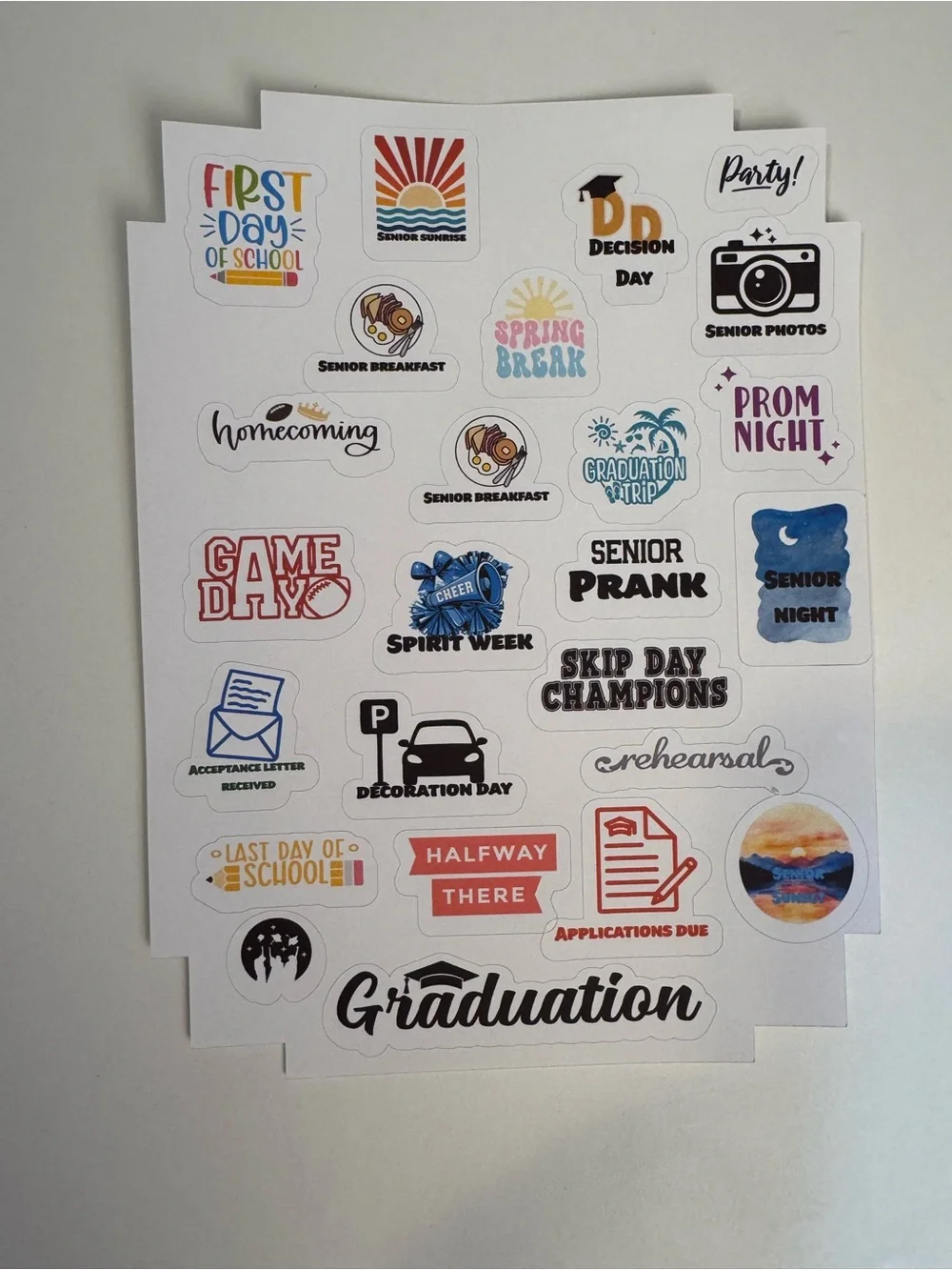 Senior Graduation planner Sticker Sheets - Set of three (3) sheets